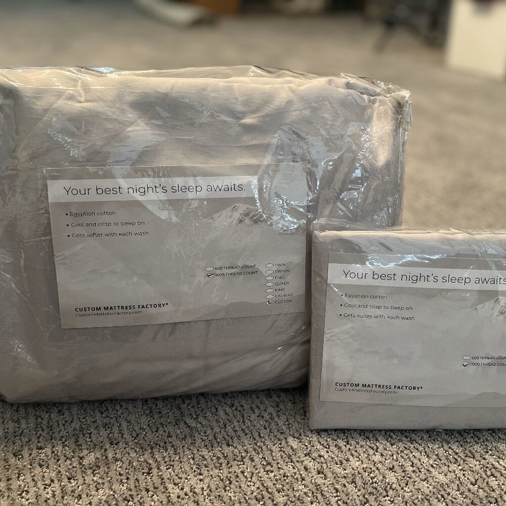 New In Package Alaskan King Cotton Sheet Set Grey w/King Pillowcases 108 x 108